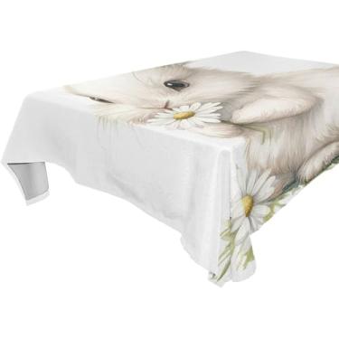 Imagem de Burbuja Toalha de mesa de coelho com margarida, toalha de mesa quadrada anti-rugas grossa para decoração de jantar, cozinha, festa, 152 x 152 cm