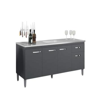 Imagem de Balcão Gabinete de Pia Gabriela 150cm Cinza S/Tampo 4 Portas 1 Gaveta