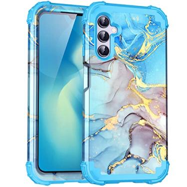 Imagem de BQQFG Capa para Galacy A54 5G, design de mármore três camadas resistente à prova de choque híbrido plástico rígido amortecedor de borracha de silicone macio capa protetora contra queda para Samsung Galaxy A54 5G, 2023 (azul)