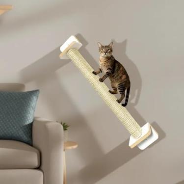 Imagem de BT WOOD Arranhador para Gatos Passarela 80cm de Parede Horizontal, Sisal Natural 8mm, MDF 15mm Laminado, Moderno, Pré-montado (Branco)