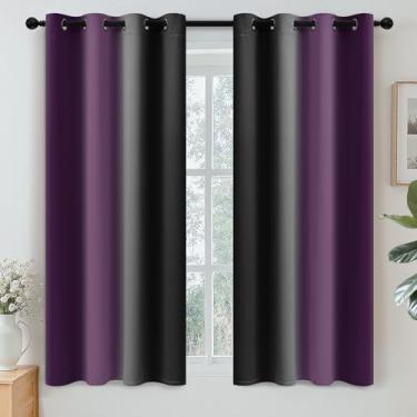 Imagem de Yakamok Cortinas blecaute ombré roxo e preto para quarto, cortinas de escurecimento de quarto gradiente, cortinas de janela com isolamento térmico com ilhós/cortina para sala de estar, 132 x 137 cm, 2