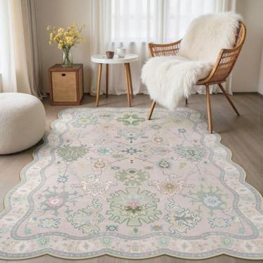 Imagem de LORWER Tapetes de entrada laváveis rosa 7,5 x 12,5 cm - vintage boho floral pastel creme, lavável, pilha baixa, antiderrapante, tapete de área pequena para tapete de porta, entrada interna, cozinha