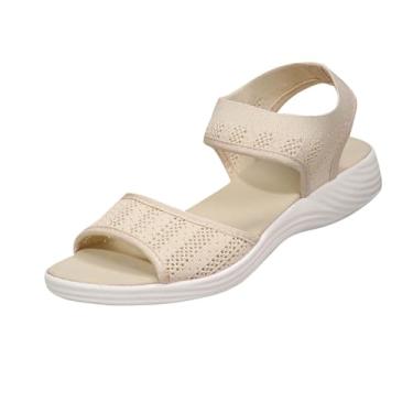 Imagem de Sandálias rasteiras femininas Flying Woven Fish Mouth para moda casual ao ar livre com salto de 2-4 cm, Bege, 38