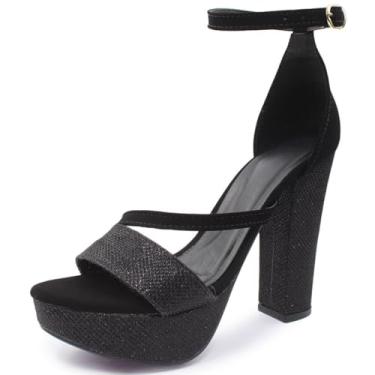 Imagem de Sandália Re&Ton Meia Pata Salto Alto Grosso Brilho Festa Feminina MP42 (Preto, BR, Adulto, Numérico, 33)