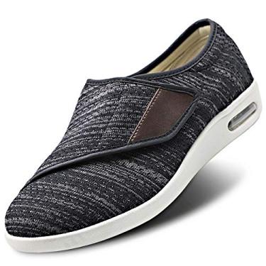 Imagem de Orthoshoes Tênis masculino de edema diabético com suporte de arco, larguras extralargas, leve, alça ajustável, com 3 pares de palmilhas de substituição para idosos e pés inchados, Preto, cinza, 13