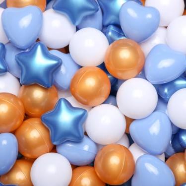Imagem de Realhaha Bolas Star Ball Pits para crianças, 100 peças de bolas de plástico para bebês, bolas de brincar para piscina, escorregador, cercadinho para meninos e meninas, azul dourado
