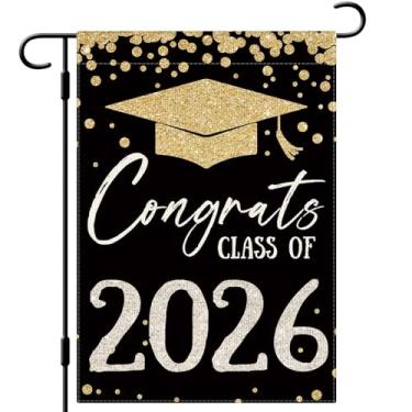 Imagem de DLZDN Bandeira de jardim de formatura Congrats 30,5 x 45,7 cm dupla face vertical de serapilheira classe de 2026 decoração para decoração de quintal ao ar livre