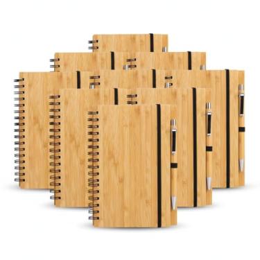 Imagem de Caderno Ecológico de Bambu com Caneta, Espiral, 70 Folhas Pautadas, 18x13,5cm, Capa Rígida com Elástico, Kit Escritório Sustentável (10)