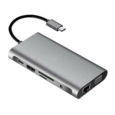 Imagem de ZEZEFUFU Hub 10 em 1 estação de ancoragem estação de ancoragem para laptop tipo C para USB 3.0 HDMI VGA RJ45 PD Multi USB 3.0 adaptador