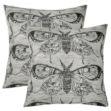 Imagem de jejeloiu Conjunto de 2 capas de almofada macias de mariposa da morte, 45,72 x 45,72 cm, para sofá, estampa de madeira, capas de almofada, capas de almofada, capas de almofada