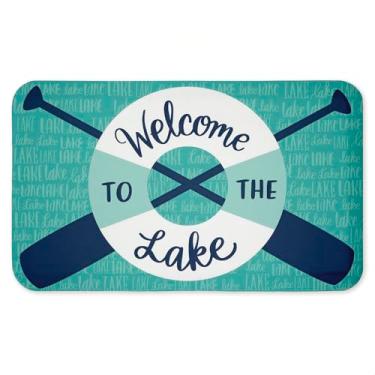 Imagem de Tapete antifadiga Welcome Lake Float & Paddles, tapete ergonômico acolchoado para cozinha e pé com suporte antiderrapante, tapete de conforto ecológico, design por Amanda Mcgee, 76 cm x 45 cm
