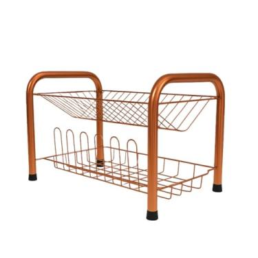 Imagem de Escorredor de Pratos e Copos Duplo Aço Reforçado Cozinha Cromado, Preto, Rosa, Corten, Prata + Cores(Cobre)