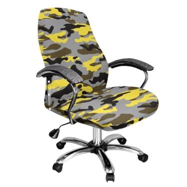 Imagem de Wanyint Capa de cadeira de escritório amarela camuflada, preta, giratória, capa protetora para jogos para cadeira de escritório, resistente a manchas, lavável, protetor de cadeira de escritório, G