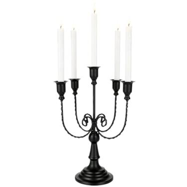 Imagem de Castiçal dourado de metal com 5 braços de candelabro decorativo moderno para mesa de casamento, festa de Natal de Halloween (1, preto)