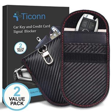 Imagem de TICONN Bolsa Faraday com 2 unidades para chaveiro, protetor de gaiola Faraday de 9,8 cm x 12,5 cm, bloqueio de sinal RFID para carro, bolsa antirroubo, bloqueador de capa antipirataria (fibra de