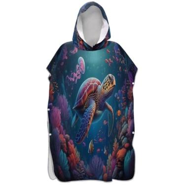 Imagem de Joisal Roupão de mudança colorido tartaruga rosa coral para adultos, poncho de surfe, poncho masculino plus size, com capuz, toalha de natação fofa