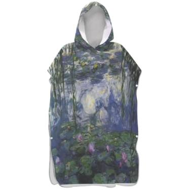 Imagem de Joisal Impressionismo Water Lily Painting Surf Poncho Trocador Roupão para Adultos Plus Size Feminino Ponchos com Capuz Praia Banho Toalhas com Capuz
