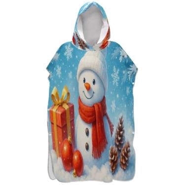 Imagem de Joisal Roupão para adultos, poncho de surfe, praia, com capuz, toalha floral, leve, fofo, boneco de neve, branco, ponchos para adultos para mulheres