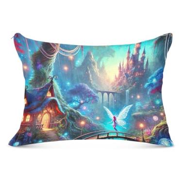 Imagem de Cenário de desenho animado colorido azul roxo fronha decorativa poliéster arte impressão padrão queen king size fronhas decoração de casa, tamanho padrão, 51 cm x 66 cm