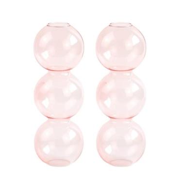 Imagem de Pacote com 2 lindos vasos de bolhas para flores, vidro, moderno, bolha, para decoração de casa, vaso de flor único redondo decorativo para mesa (rosa, 3 bolas 16,5 cm)