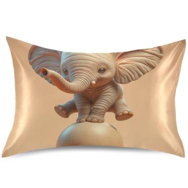 Imagem de Capas de travesseiro engraçadas de cetim com equilíbrio de elefante fofo para cabelo, capas de travesseiro de resfriamento de animais fofos, capas de travesseiro padrão king queen para cabelo, tamanho