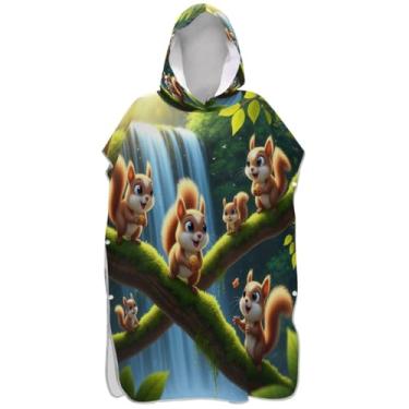 Imagem de Joisal Poncho de surfe para adultos trocador de roupa de praia com capuz toalha de banho reutilizável bonito esquilo verde homens mulheres poncho com capuz