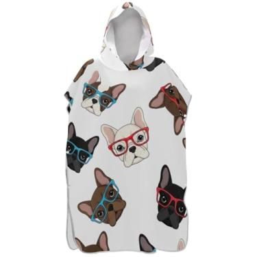 Imagem de Joisal Lindo buldogue francês branco surfe poncho trocador para adultos absorvente unissex adulto poncho com capuz toalha de banho com capuz praia