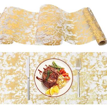 Imagem de Toalha de mesa de folha dourada, 28 cm x 5 m, rolo de fita de tule de poliéster com malha de folha dourada fina brilhante decoração de caminho de mesa para festa, casamento, Natal