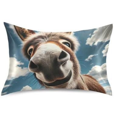 Imagem de Capa de almofada de cetim com estampa de burro fofo, almofada de resfriamento King Queen, capa de travesseiro padrão estética macia, tamanho padrão, 66 cm x 50 cm