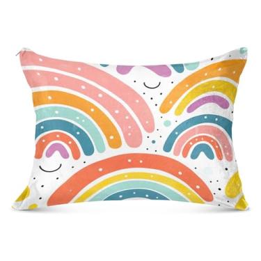 Imagem de Fronha fofa de arco-íris branca fofa com zíper fronha King Queen padrão fronhas divertidas para cama grande, tamanho king, 50,8 cm x 101,6 cm