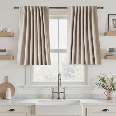 Imagem de UHITECH Cortinas blackout de linho para sala de estar cortinas curtas de 89 cm de comprimento para janelas de cozinha sobre a pia 100% cortinas pretas para decoração de quarto térmico