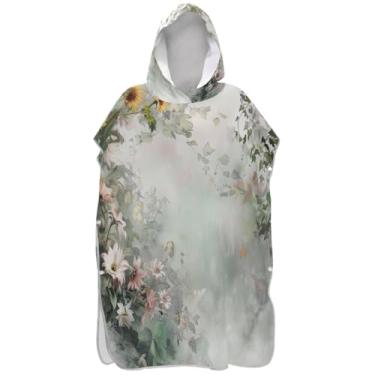 Imagem de Joisal Poncho de surfe para mudança de roupão de praia com capuz toalha absorvente verde vintage floral masculino feminino poncho com capuz