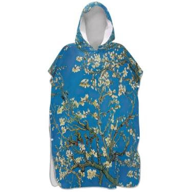 Imagem de Joisal Roupão de flores brancas azul vívido para adultos poncho de surfe com capuz toalha de natação bonito plus size homens mulheres poncho com capuz