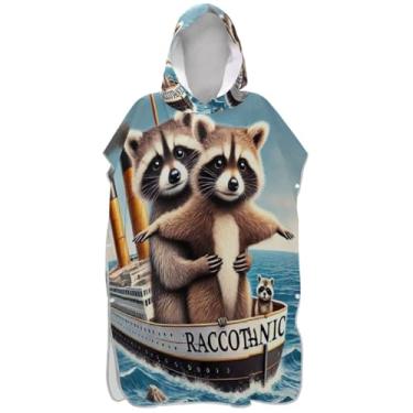 Imagem de Joisal Roupão de mudança de poncho de surfe para Adul toalha de banho com capuz absorvente fofo guaxinim ponchos de praia para homens