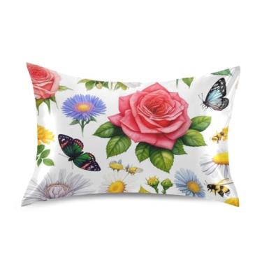 Imagem de Aquarela Primavera Flores Rosas Cetim Cool Fronha Padrão Rei Queen Fronha Personalizada Quarto Estético Travesseiro Tamanho Queen 76.2 cm x 50.8 cm