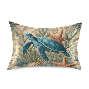 Imagem de Fronhas floral vintage azul tartaruga concha padrão queen king fronha cetim refrescante cama extra macia personalizada tamanho king size 101,6 cm x 50,8 cm