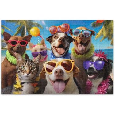 Imagem de Quebra-cabeça de cachorro engraçado gatos animados 500 peças quebra-cabeça adultos família amantes presentes quebra-cabeças duros pintura artística, 51 x 35 centímetros