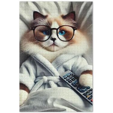 Imagem de Quebra-cabeça fofo de gato de estimação Ragdoll 500 peças presentes de festa de elefante branco adulto personalizado paisagem quebra-cabeça brinquedo de arte, 51 x 35 centímetros