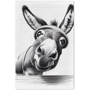 Imagem de Quebra-cabeça com estampa engraçada de burro fofo para adultos, 500 peças, pintura de brinquedo artístico, quebra-cabeças de cena de inverno, presentes de elefantes brancos, 51 x 35 cm