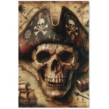 Imagem de Quebra-cabeça com mapa do tesouro de caveira pirata para adultos, 1000 peças, presentes tecnológicos, quebra-cabeças exclusivos para adultos, decoração de arte, pintura, 75 x 40 cm
