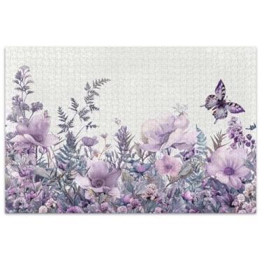 Imagem de Quebra-cabeça botânico pastel flores roxas 500 peças para adultos decoração de arte paisagem quebra-cabeças elefante branco