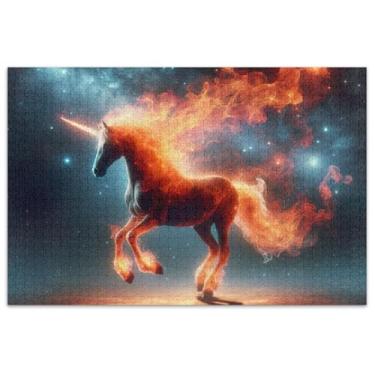 Imagem de Quebra-cabeças de unicórnio em chamas no espaço, 1000 peças, presentes de elefante branco, presentes engraçados, duros, pinturas de belas artes