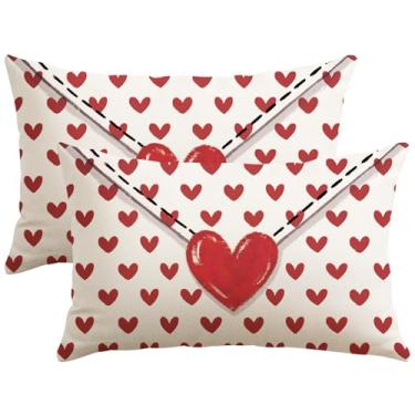 Imagem de OTOSTAR Conjunto de 2 capas de almofada para o dia dos namorados, 30 x 50 cm, envelopes de corações vermelhos, casamentos, decorativas, capas de almofada de inverno e férias para sofá