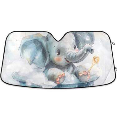 Imagem de Guarda-sol de carro com estampa de elefante fofo personalizado para-brisa retrátil dobrável para carro de caminhão protetor de janela frontal M, 139,7 cm x 70,1 cm