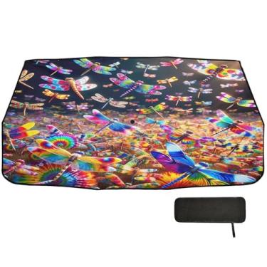 Imagem de Guarda-sol retrátil tie dye libélulas para para-brisa de carro, bloco UV, guarda-sol de carro 147 x 75 cm