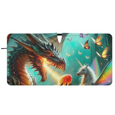 Imagem de Guarda-sóis personalizados de dragão unicórnio ovos de páscoa para para-brisa bonito dobrável caminhão carro sombra para-brisa frontal automotivo, 76 cm x 149 cm