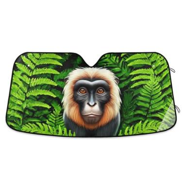 Imagem de Guarda-sol personalizado de folhas verdes primata para para-brisas de carro, engraçado, dobrável, para protetor de janelas dianteiras M, 139,7 cm x 70,1 cm