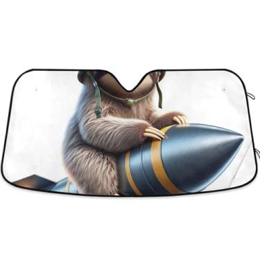 Imagem de Guarda-sol de carro personalizado fofo animal preguiça para para-brisa bonito dobrável universal automotivo protetor solar floral S, 134,6 cm x 59,7 cm