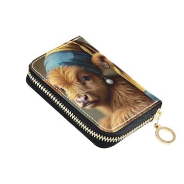 Imagem de Carteiras femininas compactas de couro com bloqueio de RFID, carteira masculina fofa vintage arte de vaca com bolso para moedas