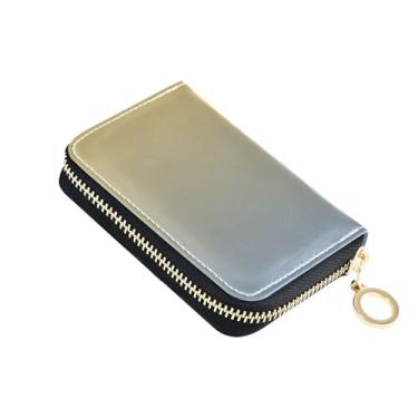 Imagem de Carteira divertida feminina com zíper em torno do porta-cartões de crédito bloqueio RFID amarelo pálido denim azul gradiente bolsa de moedas com chaveiro